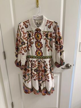 Cleobella White Mini Dress with Multicolor Floral Embroidery